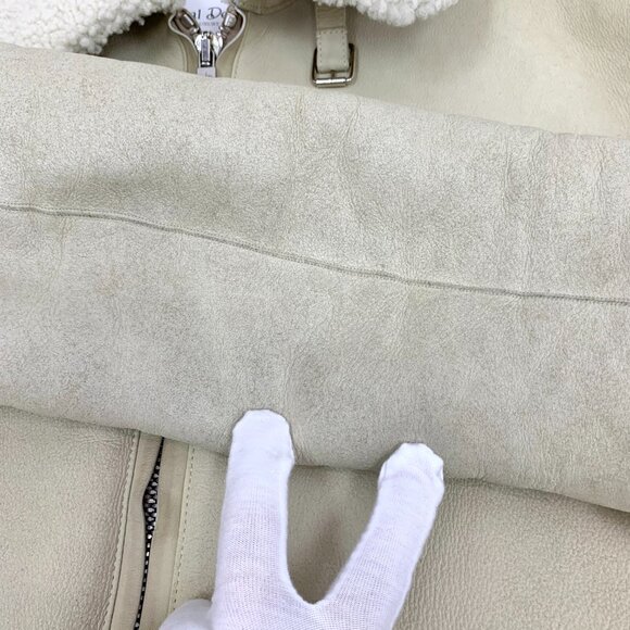 IW0325 Loro Piana Off-white lapel fur integrated zipper jacket jacket 40 M size - Picture 9 of 9